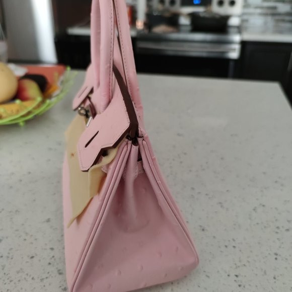 HOUSE OF HELLO Pink Ostrich Leather Satchel ShoulderBag Silver Labels(Brand New) - Picture 2 of 4